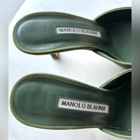 Manolo Blahnik Maysale 70 dark green suede mules - Picture 8 of 14